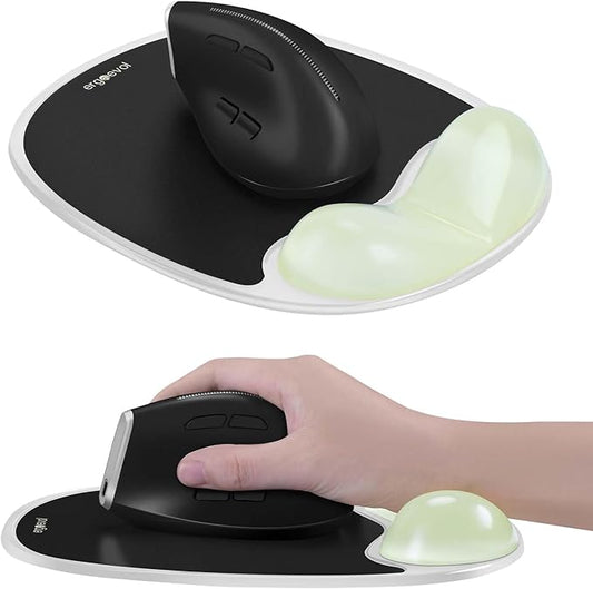 Ergonomic Mouse Pad with Wrist Rest & Elbow Support, Soft Silicone Gel Cushion, Non-Slip Base, Glow-in-The-Dark, Compatible with Vertical Ergonomic Mouse for Office & Gaming (Black)