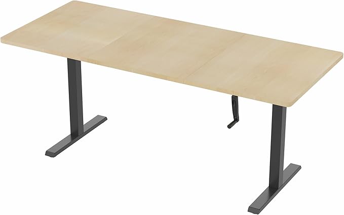 VIVO Manual Height Adjustable 71 x 30 inch Stand Up Desk, Light Wood Table Top, Black Frame, Standing Workstation with Foldable Handle, DESK-KIT-MB7C