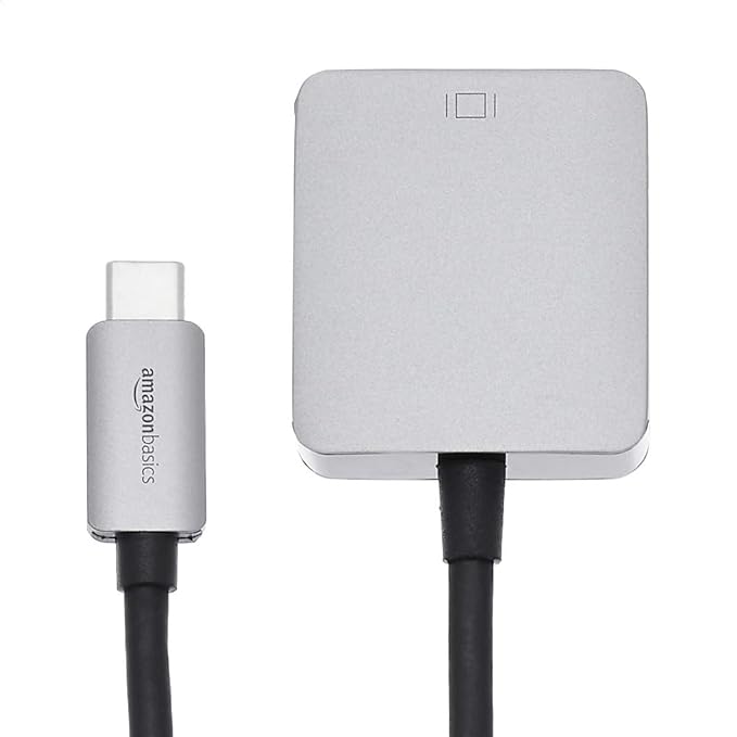 Amazon Basics USB-C to VGA Adapter, Aluminum Shell, Thunderbolt 3 Compatible, Plug-n-Play, 1080P, Gray, 1.65 x 1.38 x 0.63in