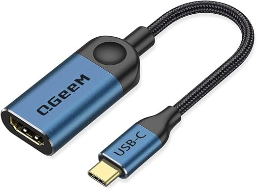 QGeeM USB C to HDMI Adapter 4K Cable, USB Type-C to HDMI Adapter [Thunderbolt 3/4 Compatible] for Laptop MacBook Pro/Air, iPhone15 16 Pro/max,GalaxyS8-S23,XPS,Pixelbook,Surface,Ipad Pro etc.-Blue