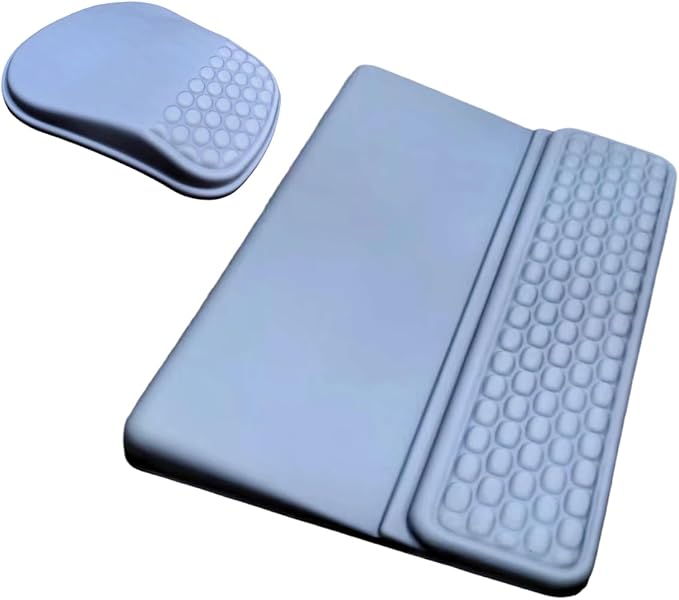 Keyboard Wrist Rest -Ergonomic Mouse Pad- with Carpal Tunnel Pain Relief Massage Bumps and Full Memory Gel Design - Ideal Frequent Computer (Grey)