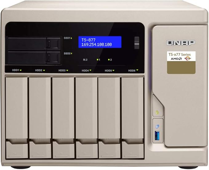 QNAP TS-877 NAS Server Including iSCSI Target Support, AMD Ryzen 5 6 Core 3.2GHz CPU, 32GB DDR4 RAM, 1TB SSD, 12TB HDD, RAID, QTS 4.3 Operating System