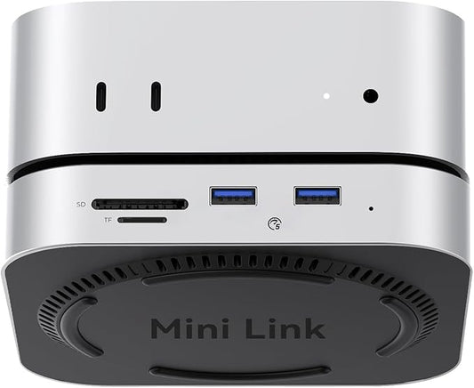 ORICO MiniLink Mac mini M4 Dock & Stand, Hub with 2 × USB 3.0 Ports (5Gbps), 2 × USB 2.0 Ports, SD/TF Card Readers (3.0), 3.5mm Headphone & Microphone Jacks, Compatible with Mac mini M4/M4 Pro (M48P)
