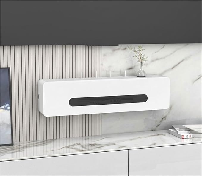 Wall-Mounted WiFi Router Storage Box & Cable Organizer - Punch-Free Socket Shielding Cabinet for Tidy Home Office - Compact Set-Top Box Rack (White)