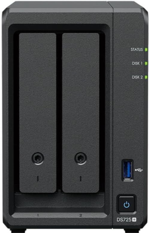 DS725+ 2-Bay NAS Server Combo with 16TB (2 x8TB) HDD, 4GB DDR4 ECC RAM, 2.5GbE LAN