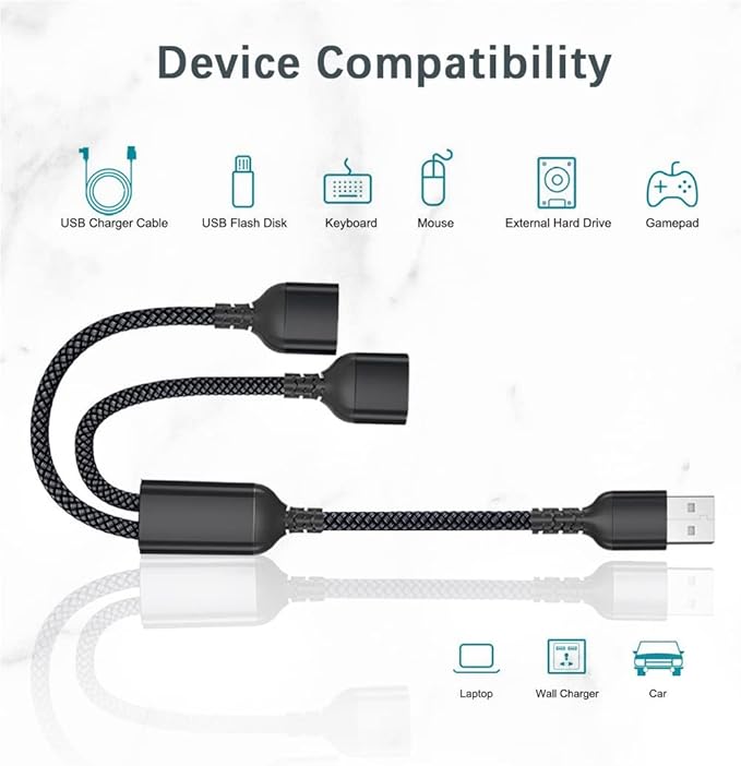 Basesailor USB Splitter 1 in 2 Out 3.3FT,USBA Male to Double Female Y Cable Extension Adapter,Dual USB Port Extender Hub,Data Charger Power Splite for Car,Xbox One Series,PS5,Laptop,Keyboard,Mouse