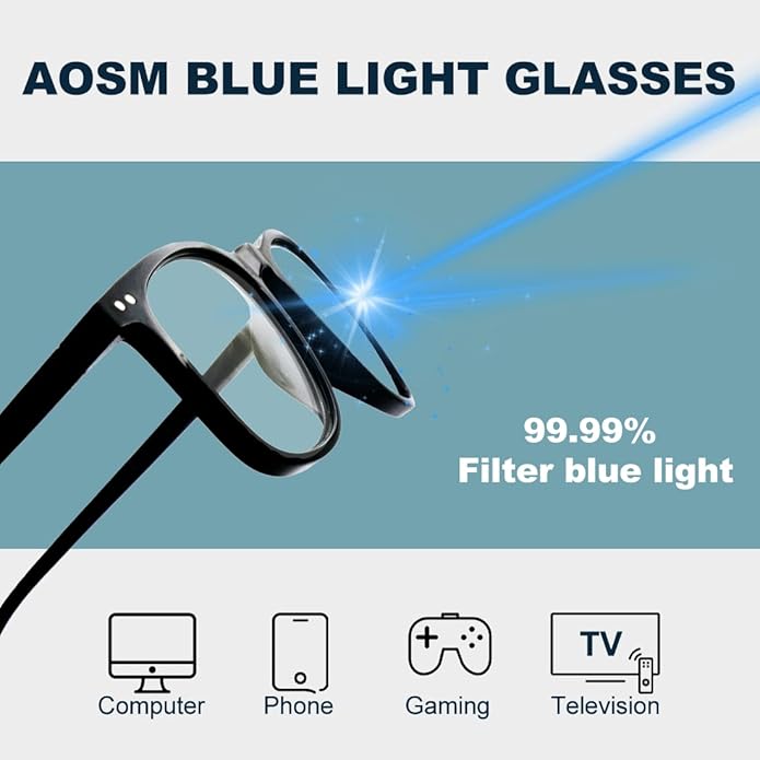 AOSM Blue Light Glasses for Men & Women,Gaming glasses Anti-Glare UV400 Protection,Blue Light Blocking to Relieve Eye Strain