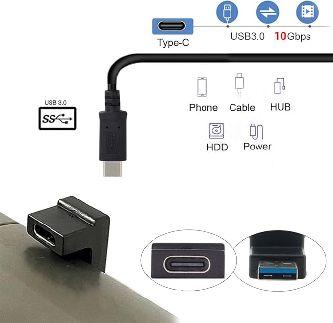 NFHK USB-C Type C Female Opposite U Shape Back Angled to USB 3.0 A Male Data Adapter for Laptop Desktop