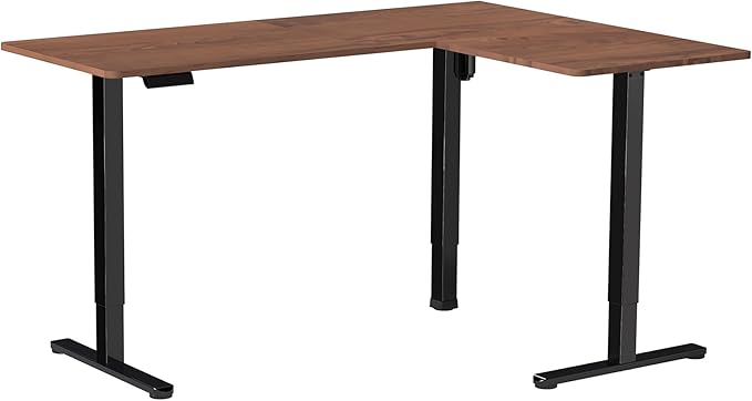 VIVO Corner Standing Desk, 63 x 47 inch Reversible L-Shaped Workstation, Electric Height Adjustment, Home, Office, and Reception Rooms, Dark Walnut Table Top Black Frame, DESK-E3CTD-47