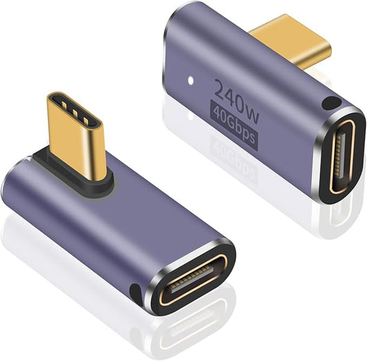 Poyiccot USB C Right Angle Adapter 240W, Right Angle 90 Degree USB C Male to Female Extender Support 40Gbps Data Transfer, 8K Video with LED Light for ipad, MacBook, Tablet, Phone, 2pcs