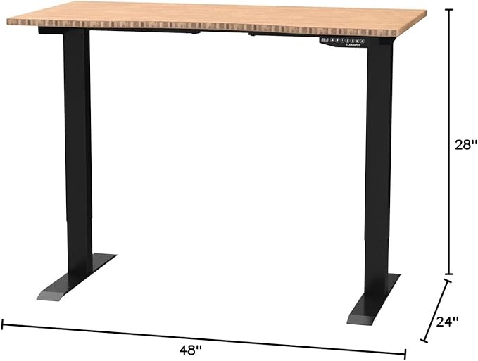 FLEXISPOT EN2 Bamboo Standing Desk with Clamp Power Strip, 48 x 24'' Electric Stand Up Height Adjustable Desk with Cable Management (Black Frame + 48" Bamboo Top, 2 Packages)
