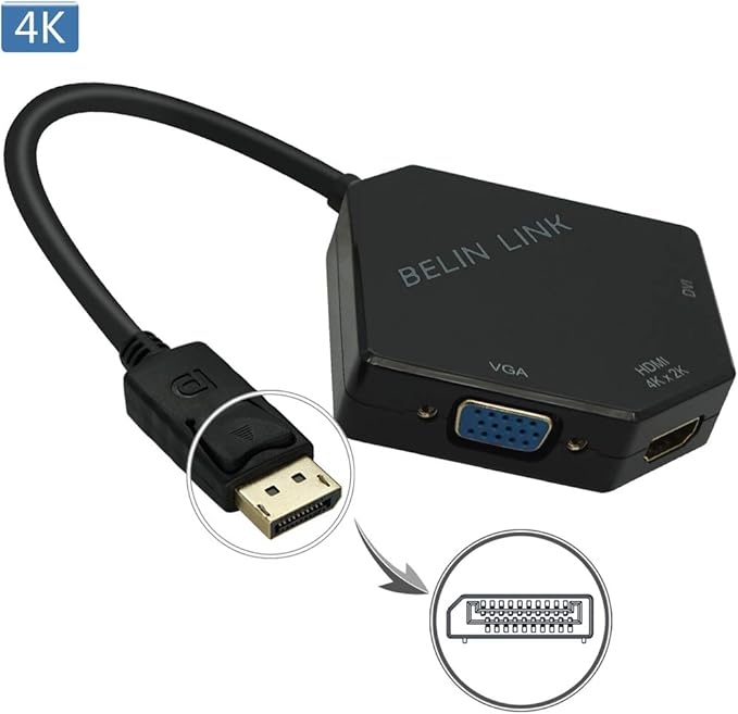 DP to HDMI VGA DVI Adapter Displayport to HDMI 4K Adapter 3 in 1 Display Port to HDMI VGA DVI Converter Male to Female Gold-Plated (Diamond Shaped) (100 Pack Diamond Shaped)