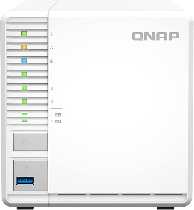 QNAP 3-Bay desktop NAS, Intel Celeron, Tabletop, for Optimized Storage and 4K H.264 Decoding, USB 3.2 Gen 2, M.2 PCIe Gen 3, QNAP Brand