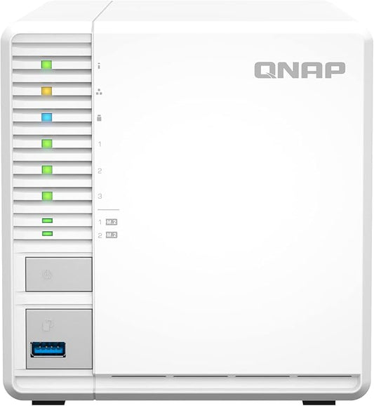 QNAP 3-Bay desktop NAS, Intel Celeron, Tabletop, for Optimized Storage and 4K H.264 Decoding, USB 3.2 Gen 2, M.2 PCIe Gen 3, QNAP Brand