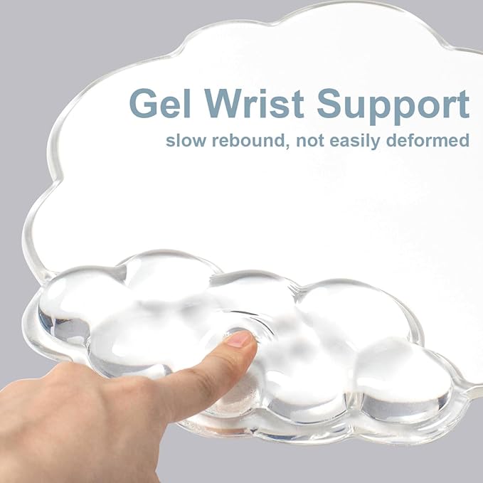 Cloud Mouse Pad with Gel Wrist Support - Clear Ergonomic Mousepad with Non-Slip Base and Cute Coaster for Computer Keyboard Typing Pain Relief/Laptop/Home/Office (Cloud Shape, 2 PCS)