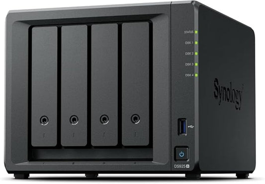 DS925+ 4-Bay 32TB NAS Server Combo with 4x8TB Enterprise HDD Storage, 4GB DDR4 RAM, AMD Ryzen V1500B 4-Core 2.2GHz, Dual 2.5GbE LAN