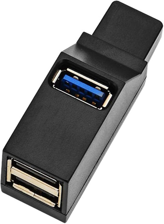 3-Port USB 3.0/2.0 Data Hub, Portable, Compact, Black, USB Hub, Compatible with PC, Laptop, USB Flash Drives, Mouse, Keyboard, External Hard Drives