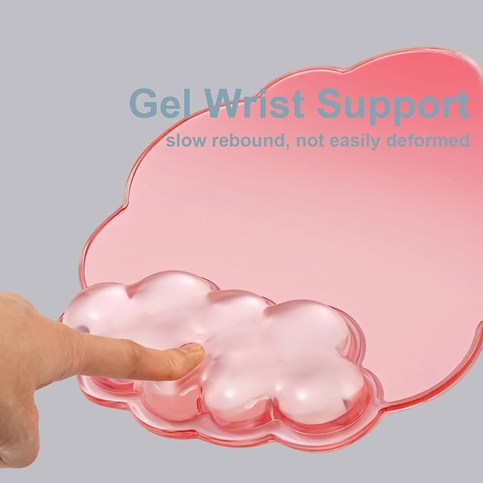 Keyboard Wrist Rest with Gel Cloud Mouse Pad - Ergonomic Pink Mouse Pad with Non-Slip Base, Cute Desk Accessories for Office/Home/Desktop/Latop