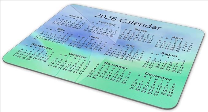 Calendar Mouse Pad, 2026 Geometric Calendar Horizontal Edition Gaming Mouse Mat with Custom Design, Non-Slip Rubber Base MousePads for Office Home Laptop Travel, 9.5"x7.9"x0.12" Inch