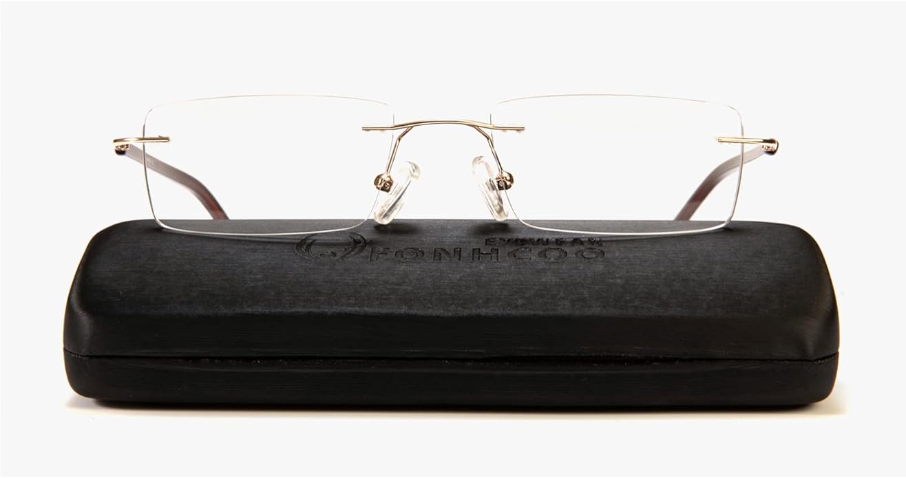 FONHCOO Blue Light Blocking Glasses Anti Blue Ray Unisex Lightweight Rimless Frameless Rectangle Computer Gaming Glasses