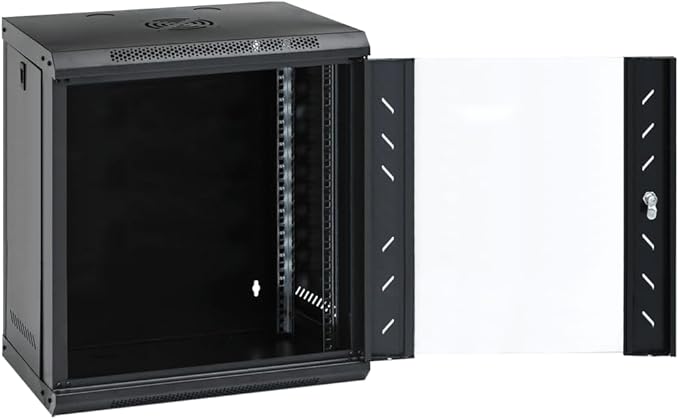 12U Wall Mounted Network Cabinet, 19 Inch Data Server Rack Enclosure with Lockable Toughened Glass Door, 20.9 x 15.7 x 23.6 Inches, Cold-Rolled Steel IT Rack