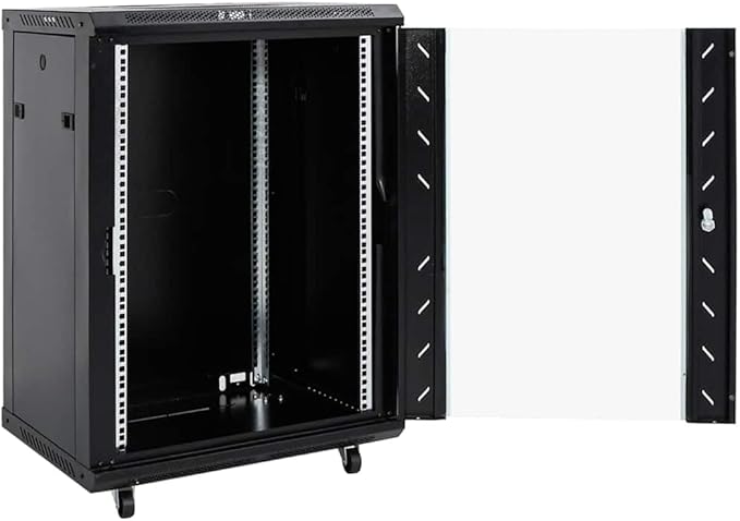 15U Network Cabinet 19 Inch Server Rack, Wall Mount Data Enclosure with Lockable Toughened Glass Door, Cold-Rolled Steel IT Server Organizer 23.6 x 17.7 x 33.9 Inches
