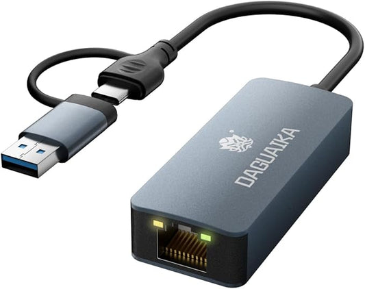 USB C to Ethernet Adapter 2.5G, 2-in-1 USB (Thunderbolt 4/3 Compatible) to RJ45 Laptop Network Internet Converter, Aluminum Portable, Compatible for NAS, MacBook Air/Pro, XPS, iPhone 15/16/17 Pro/Max