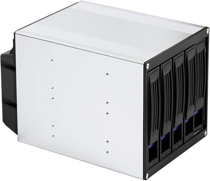 5 Bay Hard Drive Enclosure, Vertical External Hard Drive Docking SATA HDD SSD, Aluminum Alloy Drive Case Support, Power Adapter