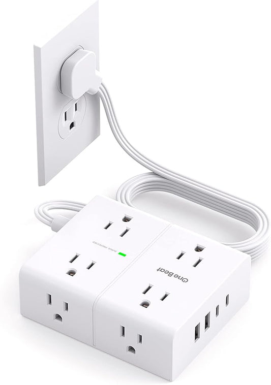 6Ft Extension Cord with Multiple Outlets, Flat Plug Surge Protector Power Strip 6 Ft Long Cord, 8 Outlets & 4 USB Ports (2 USB C), Desk Charging Station for Home Office, College Dorm Room Essentials