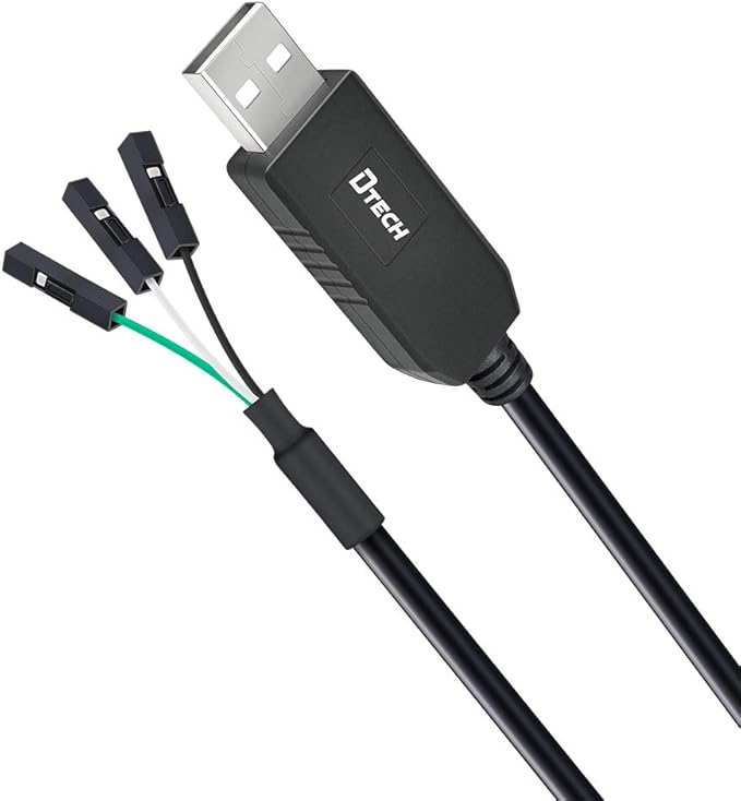 DTECH 6ft USB to TTL Serial Cable 3.3V 3 Pin TX RX Signal UART Adapter Genuine FTDI FT232RL Chip Debug Cord Compatible with Windows 11 10 8 7 Linux MAC OS 3Pin 3v3 2.54mm Dupont Female Header