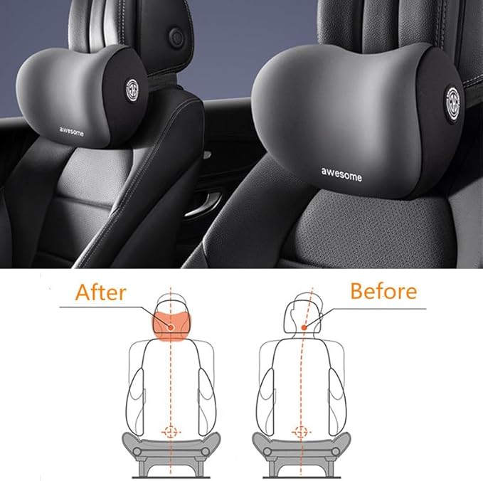 Car Lumbar Support Pillow and Car Neck Pillow Kit, Ergonomic Car Seat Headrest & Lumbar Cushion with Adjustable Strap for Neck Back Pain Relief, for Office Chair/Truck/Wheelchair (Black)
