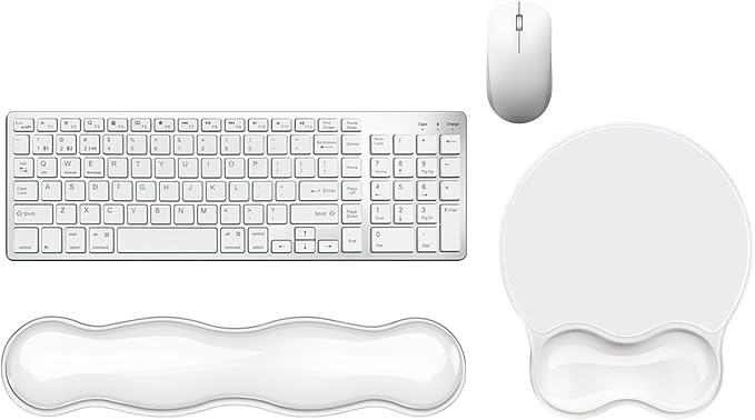Wrist Rest for Keyboard- Ergonomic Gel Keyboard Wrist Rest and Mouse Pad Set, Non-Slip PU Base for Office, Laptop & Gaming - Clear White