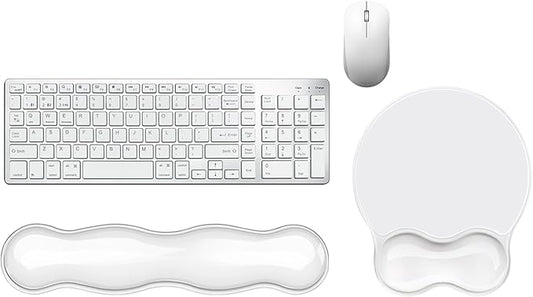 Wrist Rest for Keyboard- Ergonomic Gel Keyboard Wrist Rest and Mouse Pad Set, Non-Slip PU Base for Office, Laptop & Gaming - Clear White