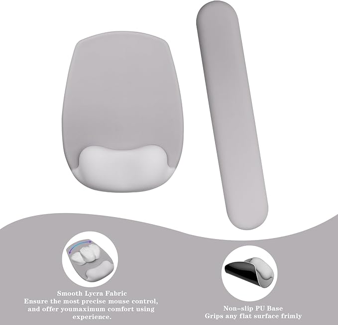 Wrist Rest for Keyboard and Mouse, Ergonomic Gel Computer Keyboard Wrist Rest with Memory Foam, Keyboard Wrist Support Pad for Long Hours of Work, Gaming, Studying-Relieve Wrist Pain (GD-Light Grey)