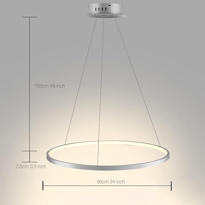 LightInTheBox Modern Pendant Light, 23.6" LED Ring Chandeliers Ceiling Light with Remote Control,Minimalist Halo Hanging Light Fixture Metal Acrylic White for Living Room Dinning Room Bedroom (White)