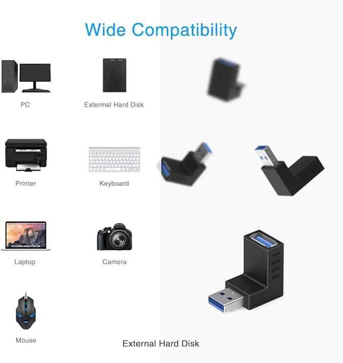 ELUTENG 90 Degree USB 3.0 Adapter 6 Pack - Right Angle Male to Female Up/Down/Left/Right Connector - L Shaped Extension for PC, Laptop, Charger and More