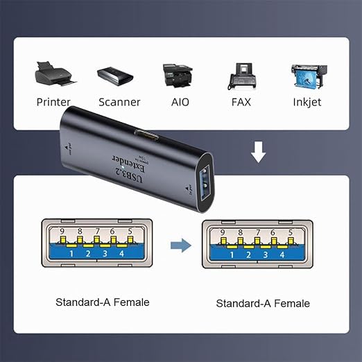xiwai 5Gbps USB 3.0 Active Repeater Extender Type-A Female to Type-A Female Signal Amplifier Adapter with Chipset for Camera Printer Computer