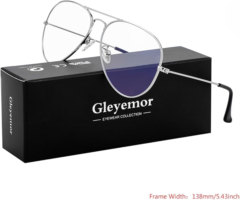 Gleyemor Blue Light Aviator Glasses for Women Men, Metal Frame Anti Blue Light Lens Computer Glasses