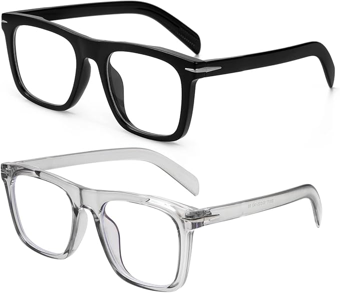 NIDOVIX Trendy Square Blue Light Blocking Glasses for Men Women, Fashion Frame Non-prescription Computer Glasses (Black+Transparent Grey)