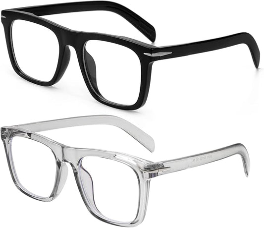 NIDOVIX Trendy Square Blue Light Blocking Glasses for Men Women, Fashion Frame Non-prescription Computer Glasses (Black+Transparent Grey)