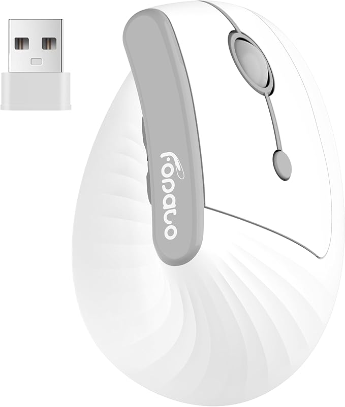 Ergonomic Vertical Mouse,Wireless Bluetooth 5.0 and 2.4G Mouse,Silent Click,60% Reduced Wrist Pressure,3 Adjustable DPI for PC,Mac,Laptop,Computer,Home,Office Use (White)