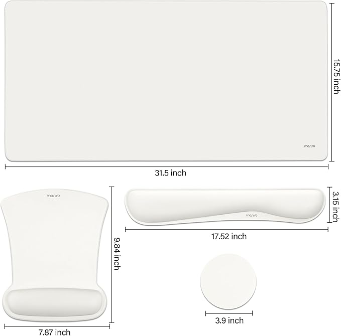 MOSISO Keyboard Mouse Pad Set, Large Gaming Mousepad&Keyboard Wrist Rest&Mouse Wrist Rest&Coaster, Ergonomic Non-Slip Mousepad&Easy Typing Cushion with Memory Foam for Home Office, Pearl White