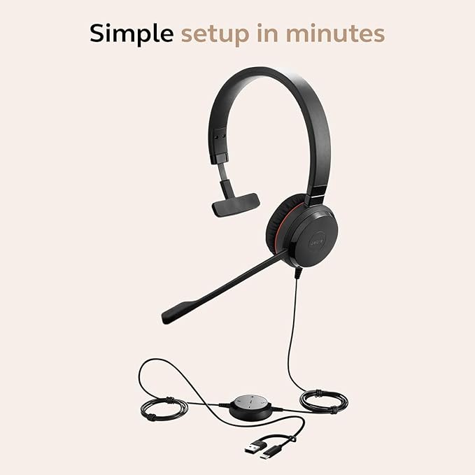 Jabra Evolve 30 II (2025 Edition) Wired Single-Ear Headset with Mic - 3.5mm Jack, USB-A/USB-C Connectivity, with Noise-Canceling Microphone, Works with Online Meeting Platforms - Black