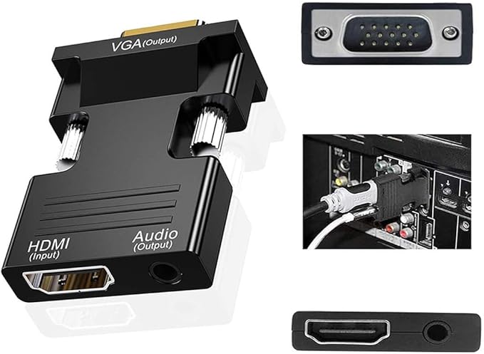 HDMI to VGA Adapter, HD 1080P Audio Video Converter with 3.5mm Jack,Gold-Plated Connector (Female to Male) for Computers,desktops,laptops,PCs,Monitors,projectors,HDTVs,Raspberry Pi,Roku,Xbox,etc