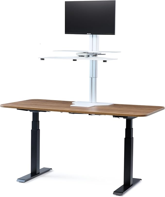 PERFECT POSTURE Sit2Stand Standing Desk Converter with Single Monitor Mount - 18” Height Adjustable Sit-Stand Workstation - Silver/White