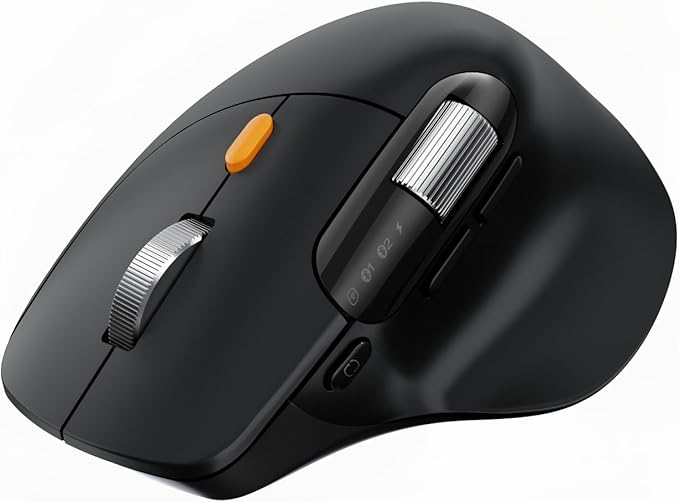 ProtoArc Ergonomic Bluetooth Mouse, EM25 USB Wireless Mouse, Fast Scrolling & Thumb Scroll Wheel, Buttons Customizations, 8000 DPI, Quiet, Rechargeable, Compatible with Windows/Mac/Android, Black