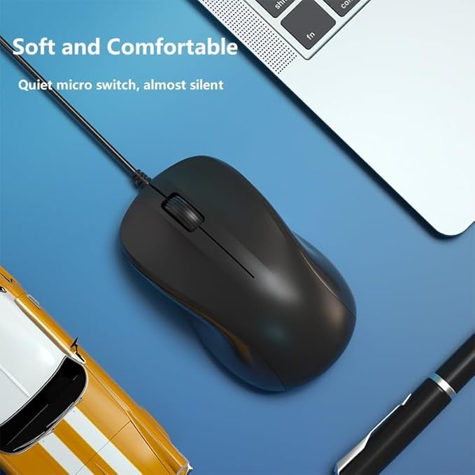 CORN USB Silent Wired Computer Mouse with Easy Click for Office and Home, 1200DPI, Premium and Portable, Compatible with Windows PC, Laptop, Desktop, Notebook (Black)