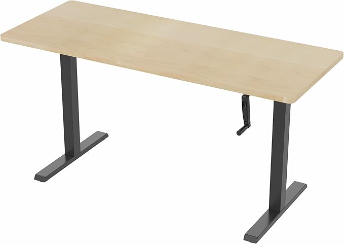 VIVO Manual Height Adjustable 60 x 24 inch Stand Up Desk, Light Wood Solid One-Piece Table Top, Black Frame, Standing Workstation with Foldable Handle, DESK-KIT-MB6C
