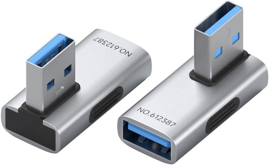 Hagibis USB 3.2 Adapter 2 Pack, 90 Degree Right and Left Angle USB A Male to Female Connector OTG Adapter Cable Extender for Laptops Charger PC Car Mouse Keyboard (Vertical Back)