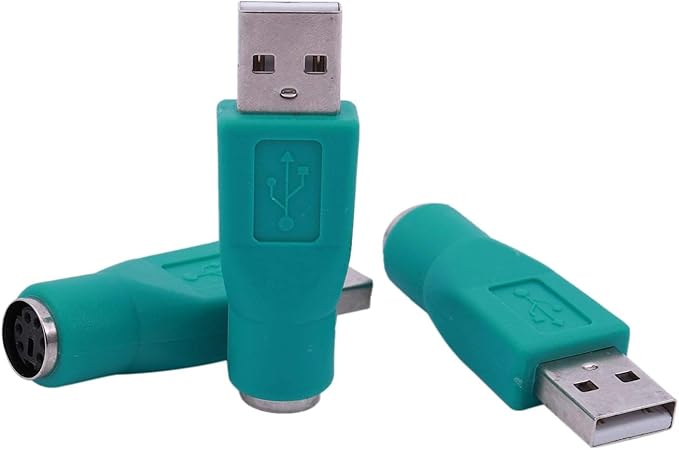 VizGiz 3 Pack USB to PS2 Adapter Older Keyboard and Mouse PS/2 6Pin Jack Connector to Computer USB 4Pin Type A Port Plug Converter for Desktop PC Laptop Notebook Without PS-2 Interface